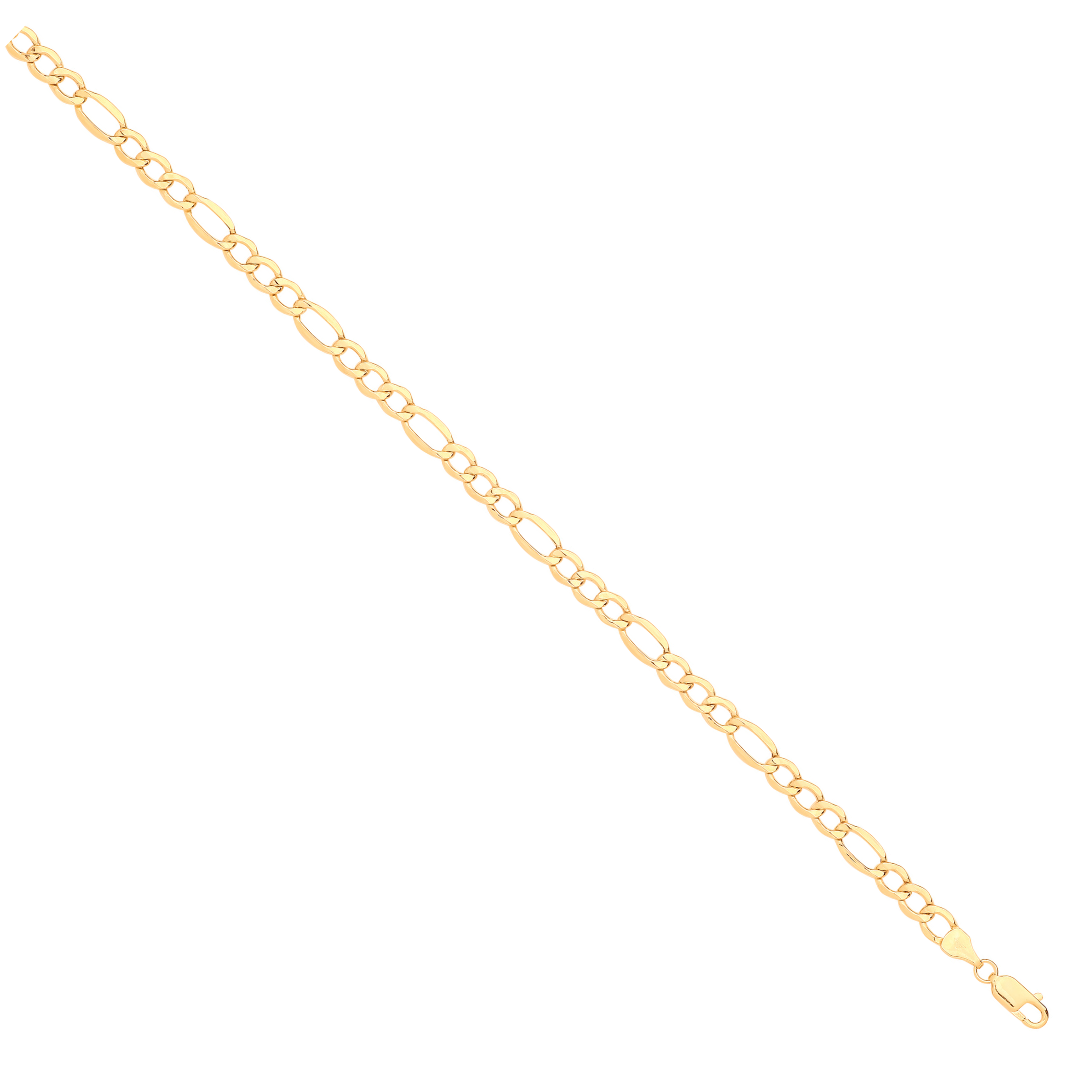 14ct Yellow Gold Hollow Bevelled Figaro 5.0mm Chain