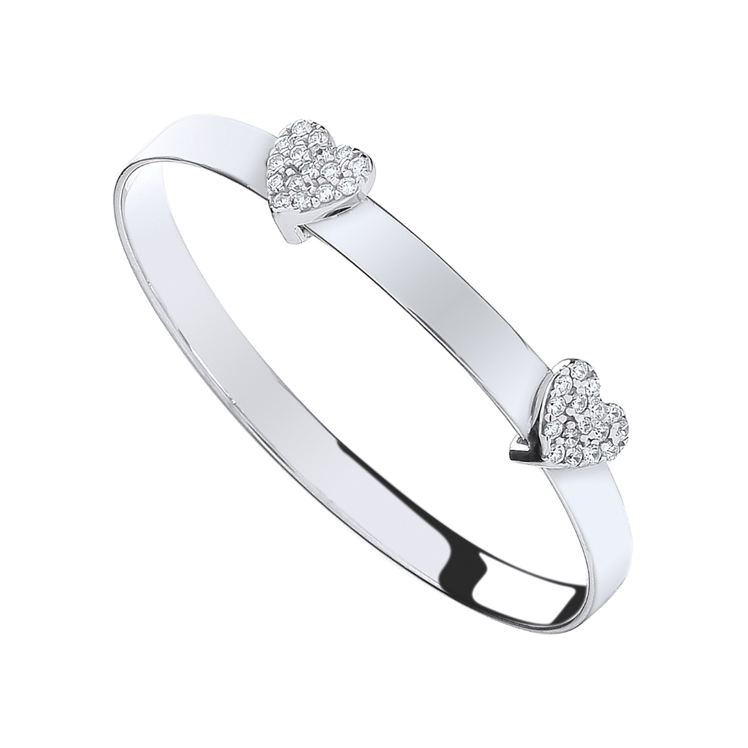 925 Sterling Silver Cz Heart Child's Expandable Bangle