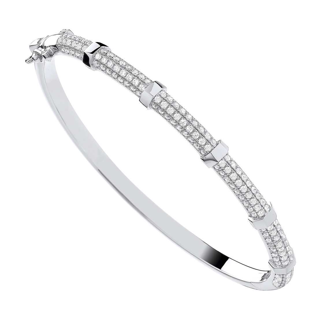 925 Sterling Silver Cubic Zirconia Bangle With Hex Nuts