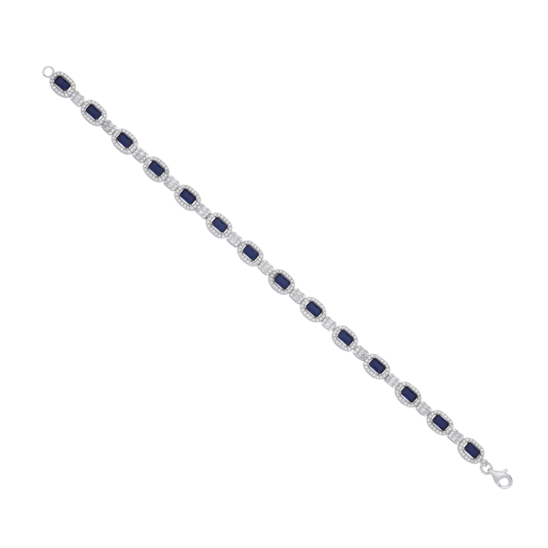 925 Sterling Silver Cubic Zirconia & Blue Halo Style Bracelet