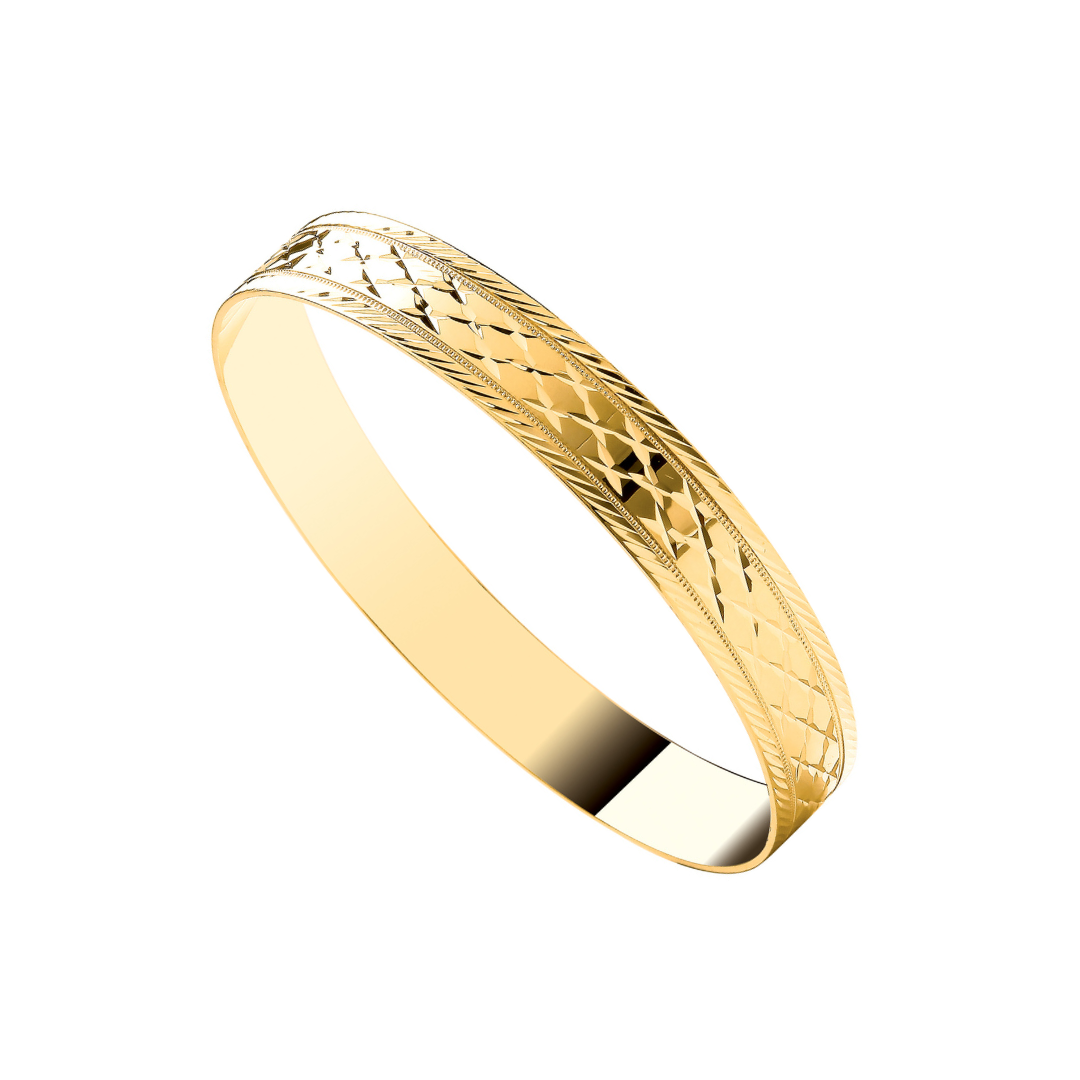 9ct Yellow Gold 10mm Diamond Cut Slave Round Bangle