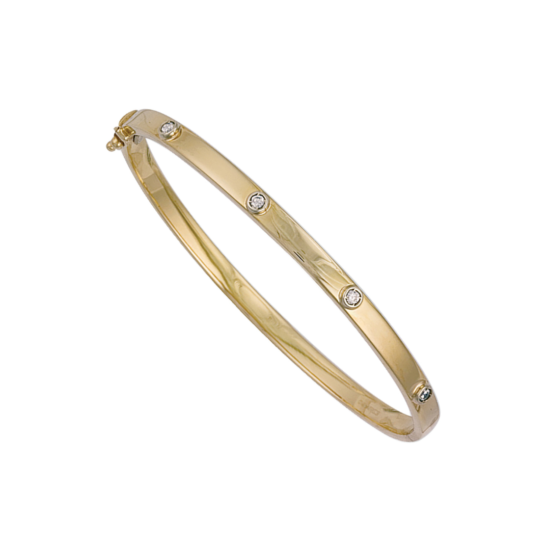 9ct Yellow Gold Hollow Cubic Zirconia Oval Bangle