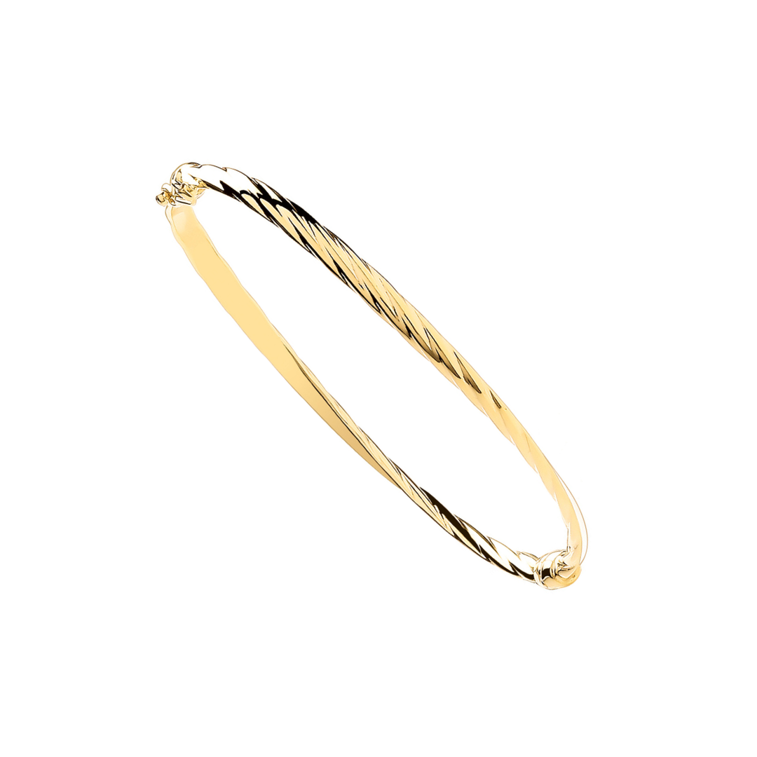 9ct Yellow Gold Plain & Twisted 4mm Twist Bangle