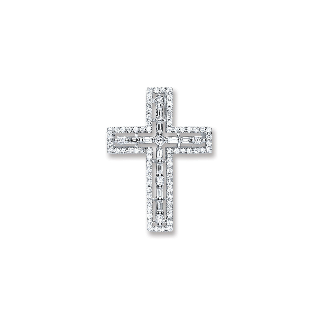 18ct White Gold 0.50ct Baguette & Brilliant Cut Diamond Cross Pendant