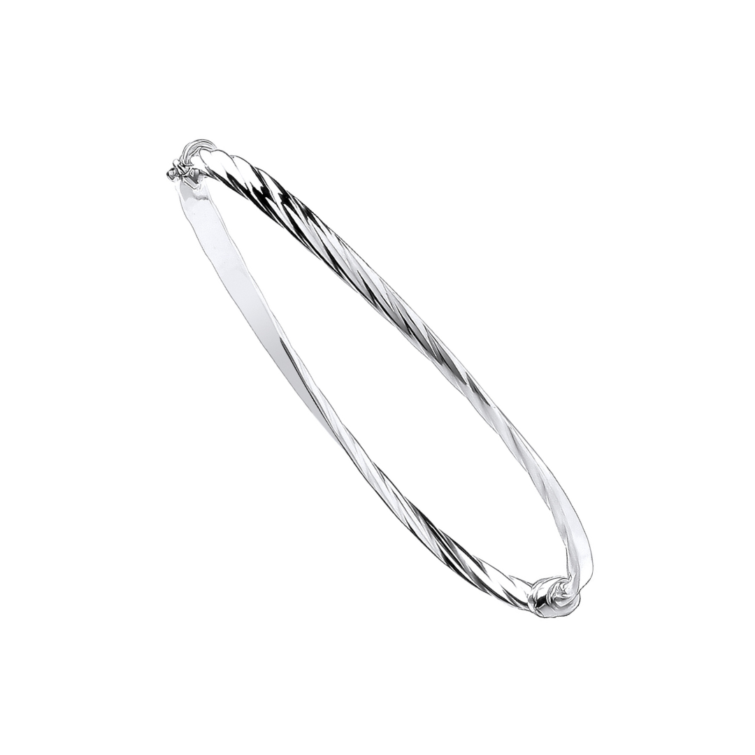 9ct White Gold Plain & Twisted 4mm Twist Bangle