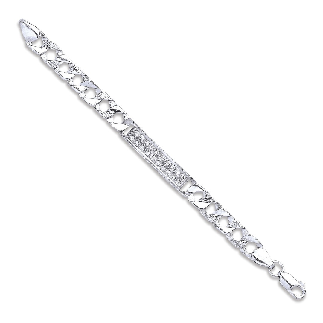 925 Sterling Silver Cubic Zirconia ID Childs Bracelet