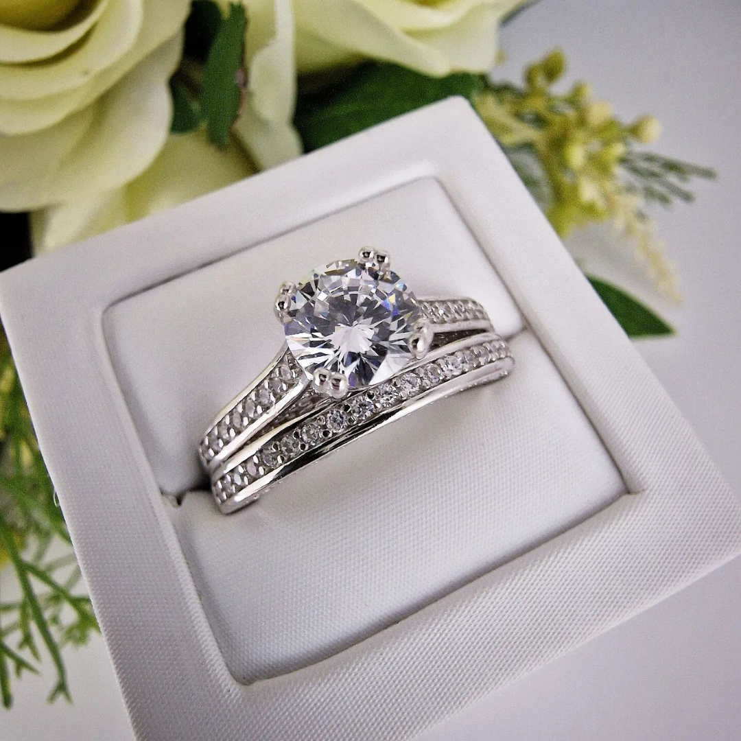 925 Sterling Silver Channel Set Cz Ladies Ring Set