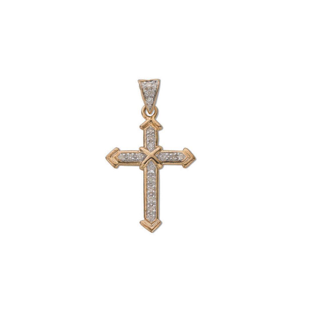 9ct Yellow Gold 0.18ct Diamond Cross Pendant