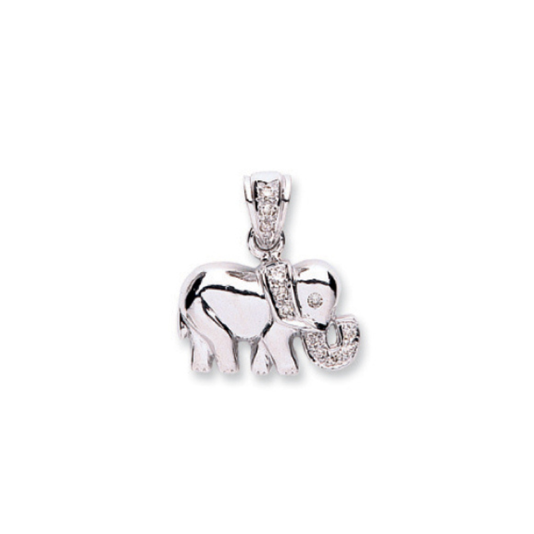 9ct White Gold 0.07ct Diamond Elephant Pendant