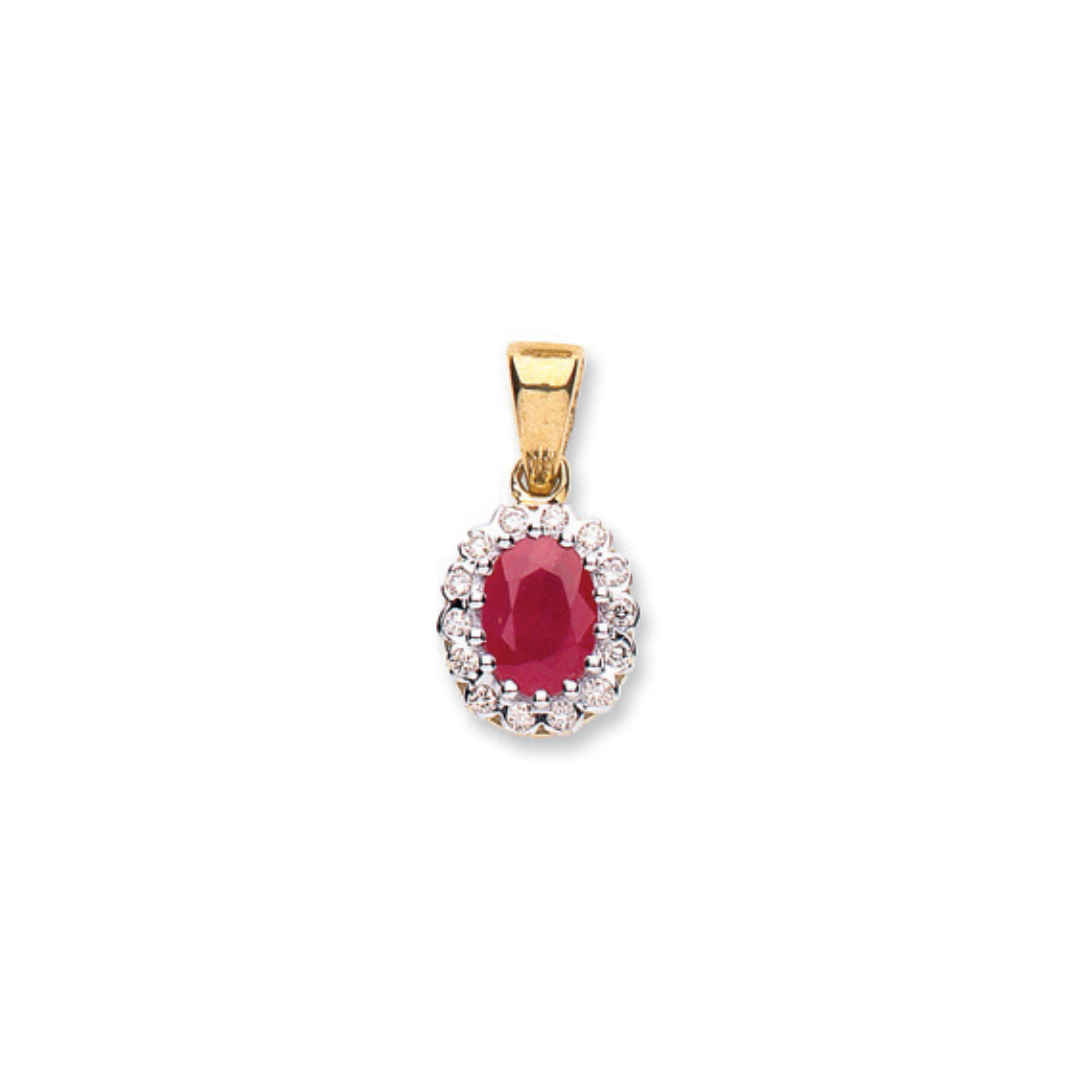 9ct Yellow Gold 0.12ct Diamond & 0.90ct Ruby Pendant