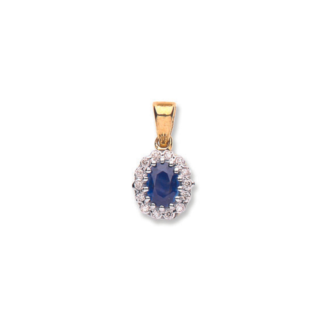 9ct Yellow Gold 0.12ct Diamond & 0.90-1.1ct Sapphire Pendant