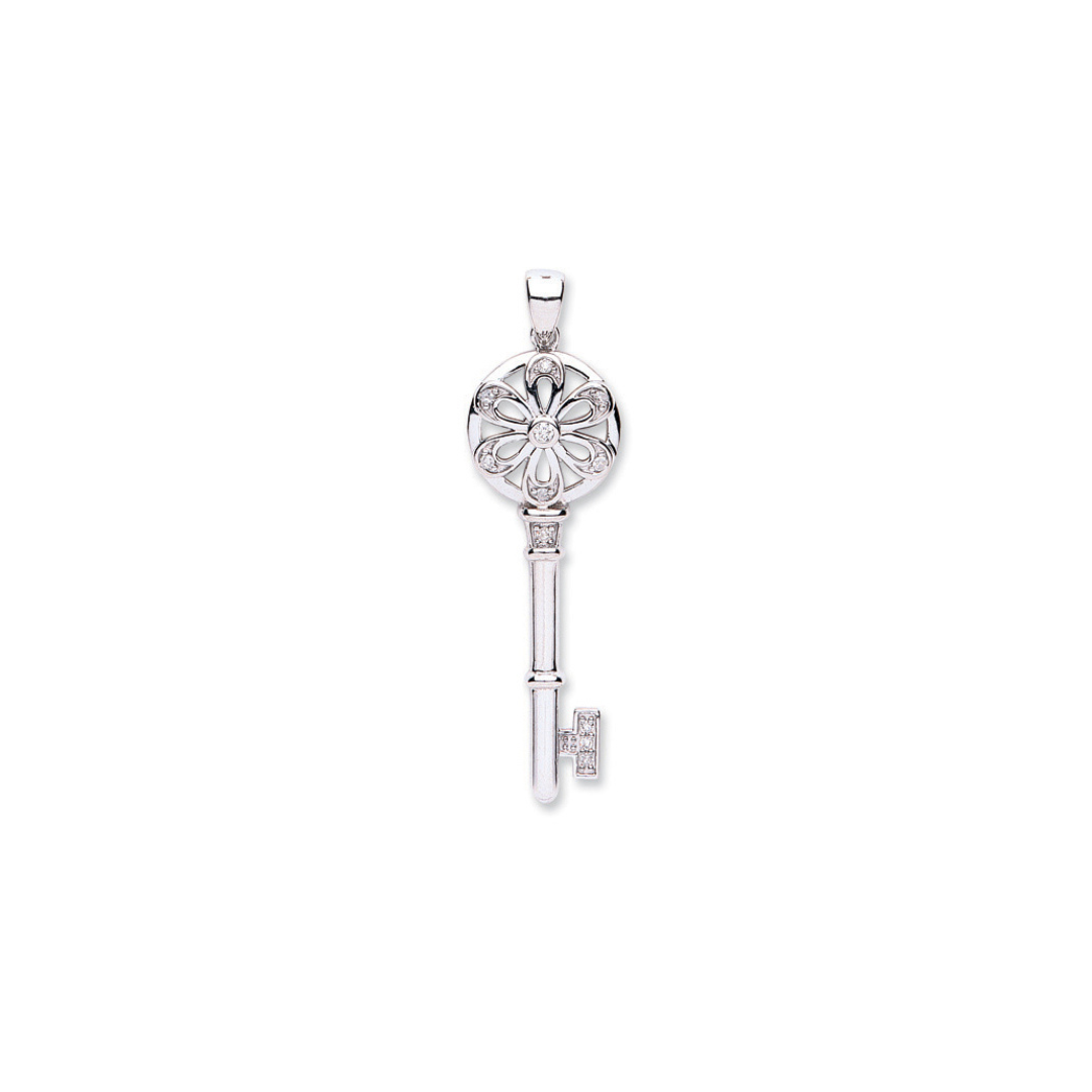 9ct White Gold 0.11ct Diamond Key