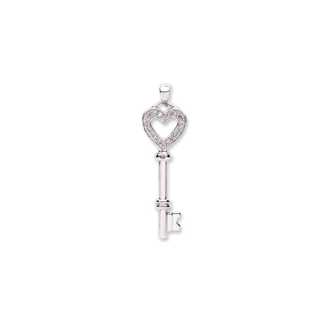 9ct White Gold 0.08ct Diamond Key