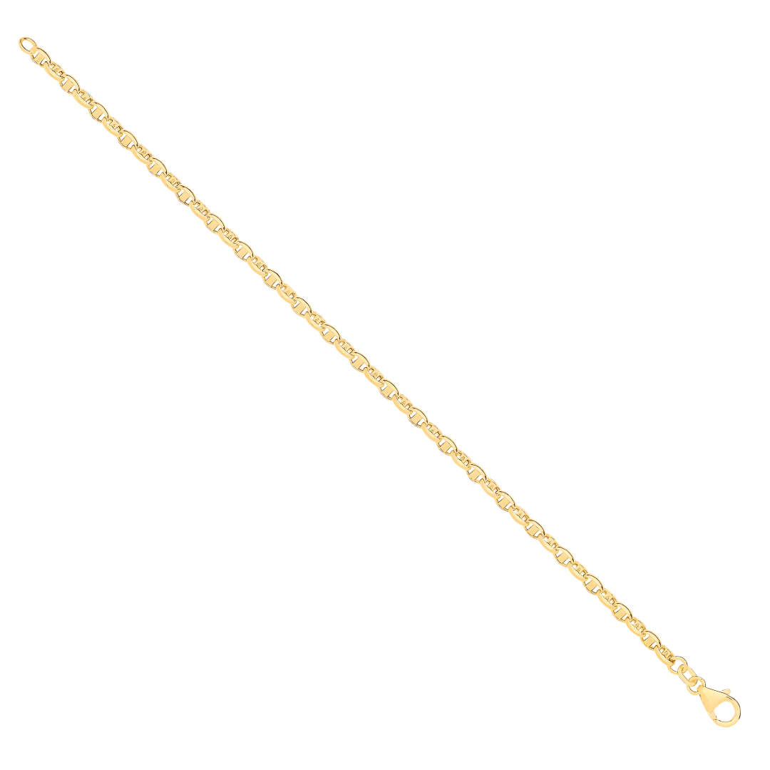 14ct Yellow Gold Hollow Oval Puff Marine 3.6mm Chain / Bracelet