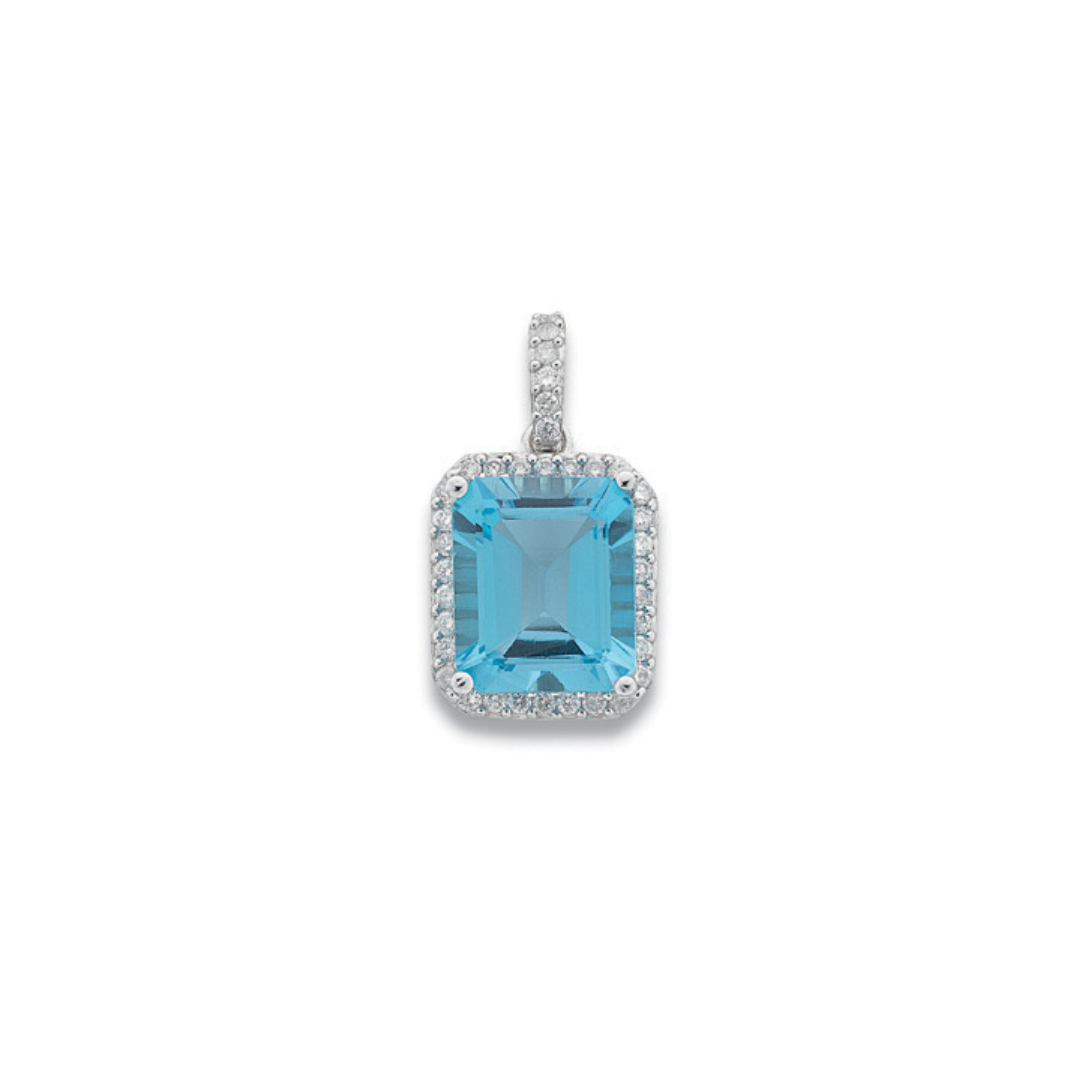 9ct White Gold 0.38ct Diamond & 7.50ct Blue Topaz Pendant