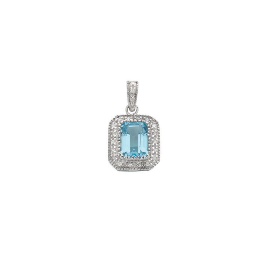 9ct White Gold 0.10ct Diamond & 1.95ct Blue Topaz Pendant