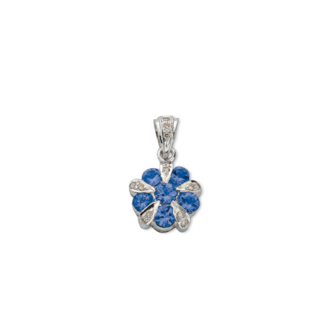 9ct White Gold 0.06ct Diamond & 0.90ct Tanzanite Cluster / Flower Pendant