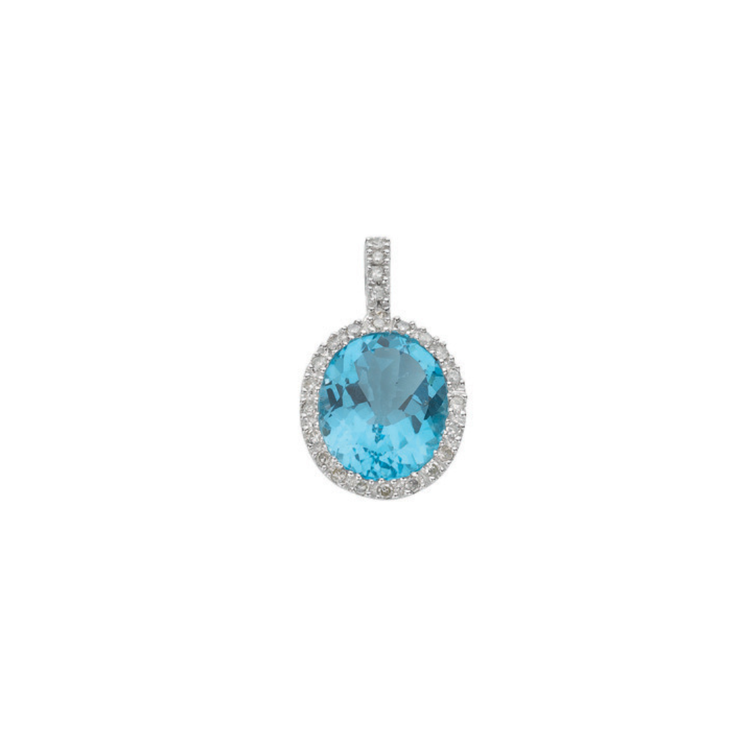 9ct White Gold 0.21ct Diamond & 5.58ct Blue Topaz Pendant