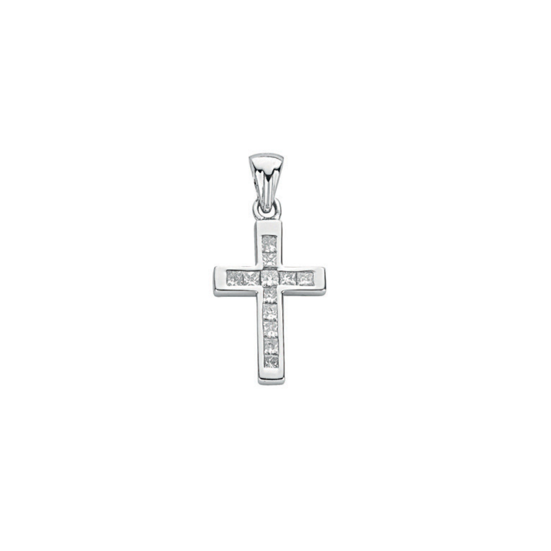 18ct White 0.44ct Princess Diamond Cross Pendant