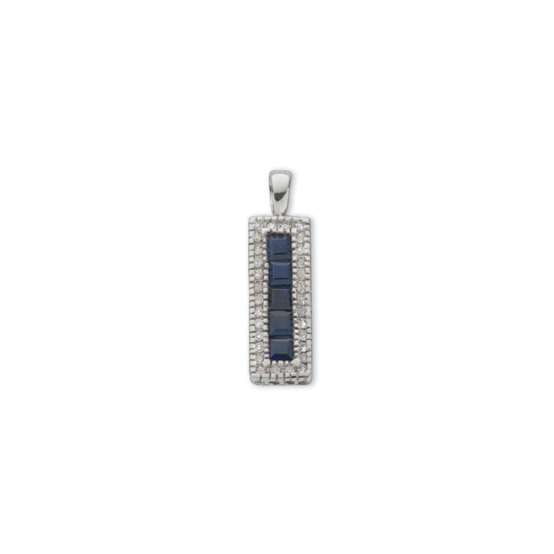 9ct White Gold 0.16ct Diamond & 0.70ct Blue Sapphire Drop Pendant