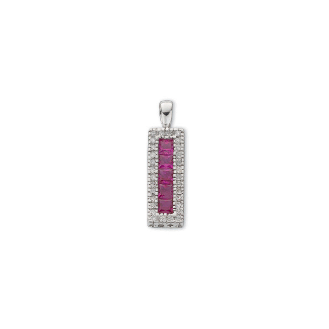 9ct White Gold 0.16ct Diamond & 0.70ct Ruby Drop Pendant