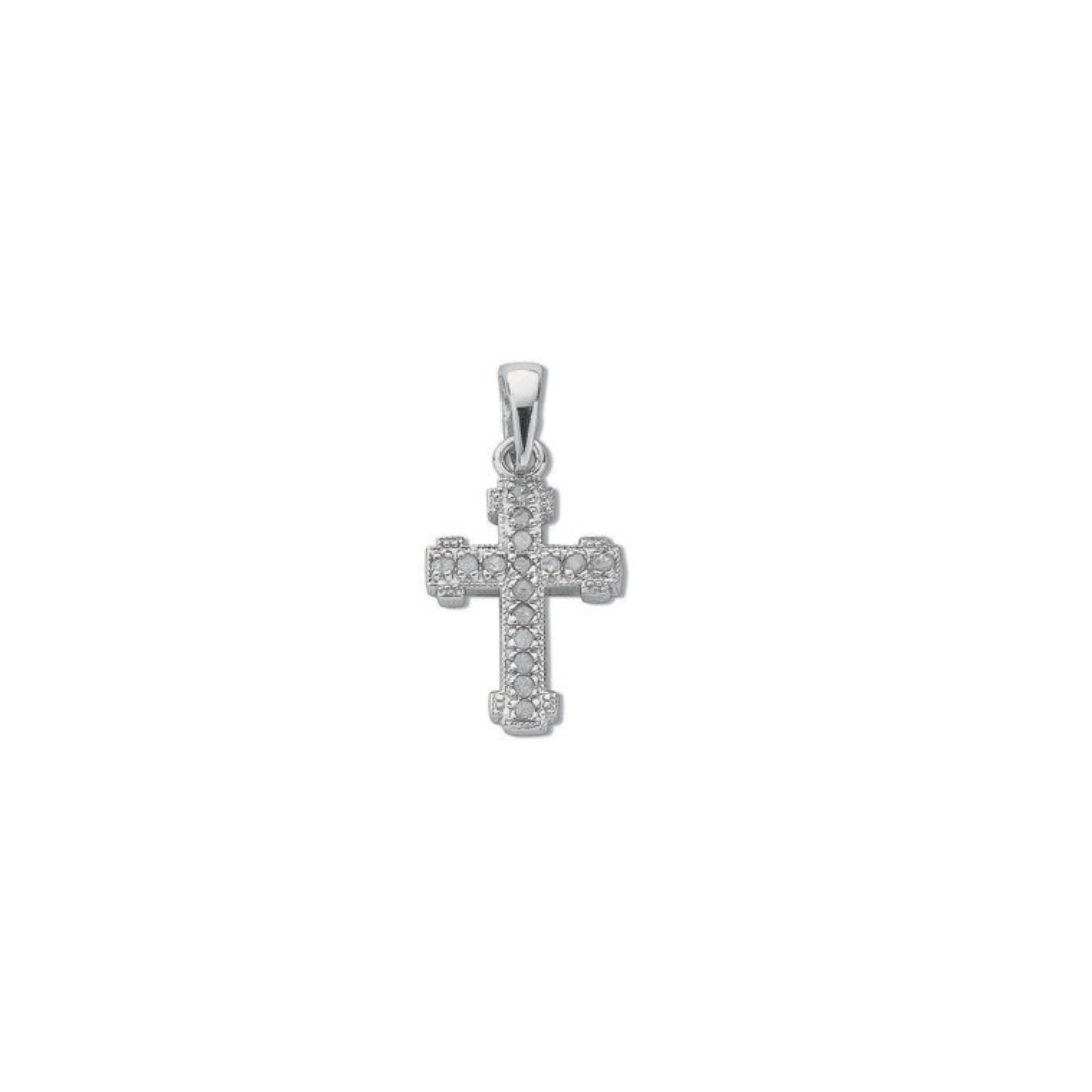 9ct White Gold 0.06ct Diamond Cross Pendant