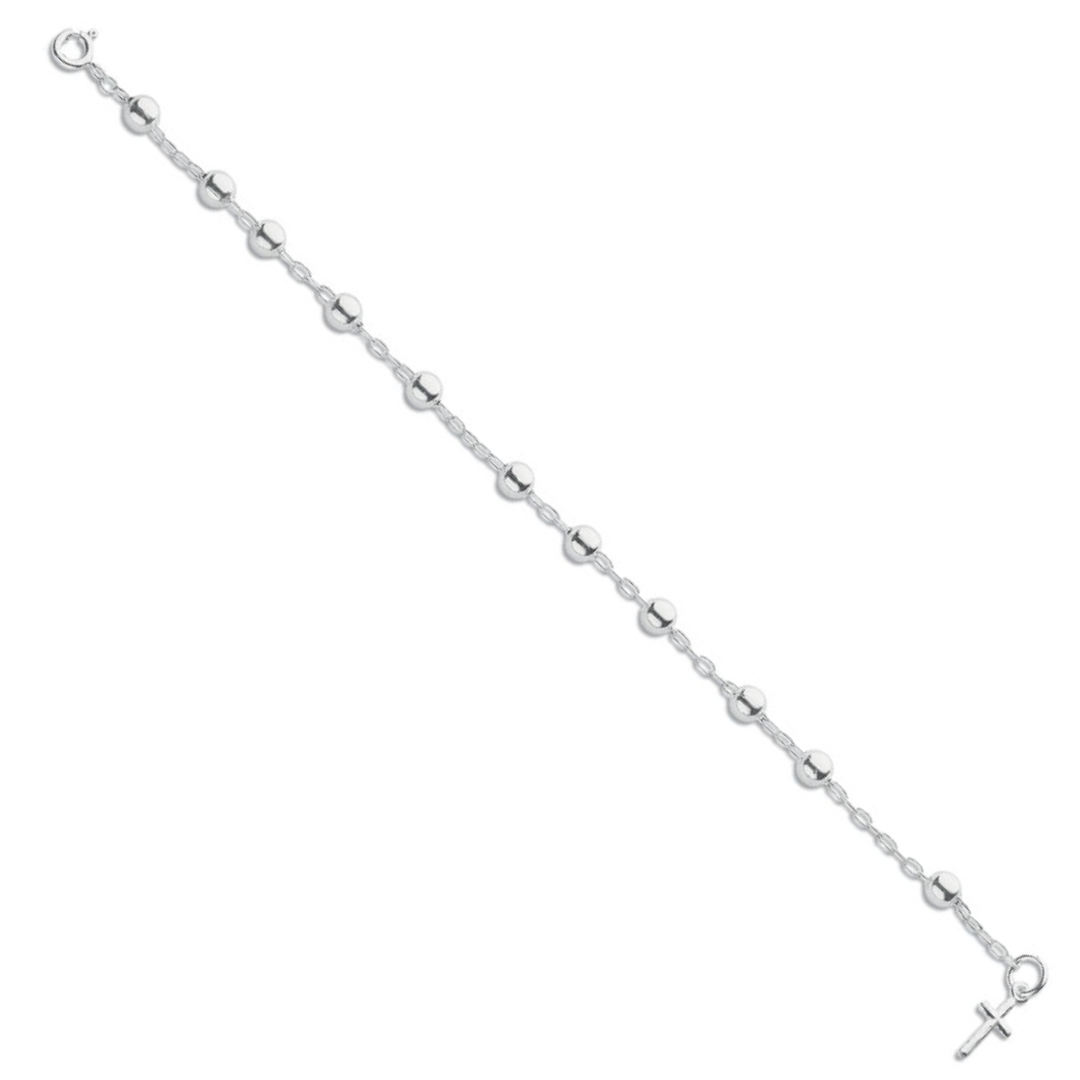 925 Sterling Silver Fancy Cross Drop Bead Bracelet