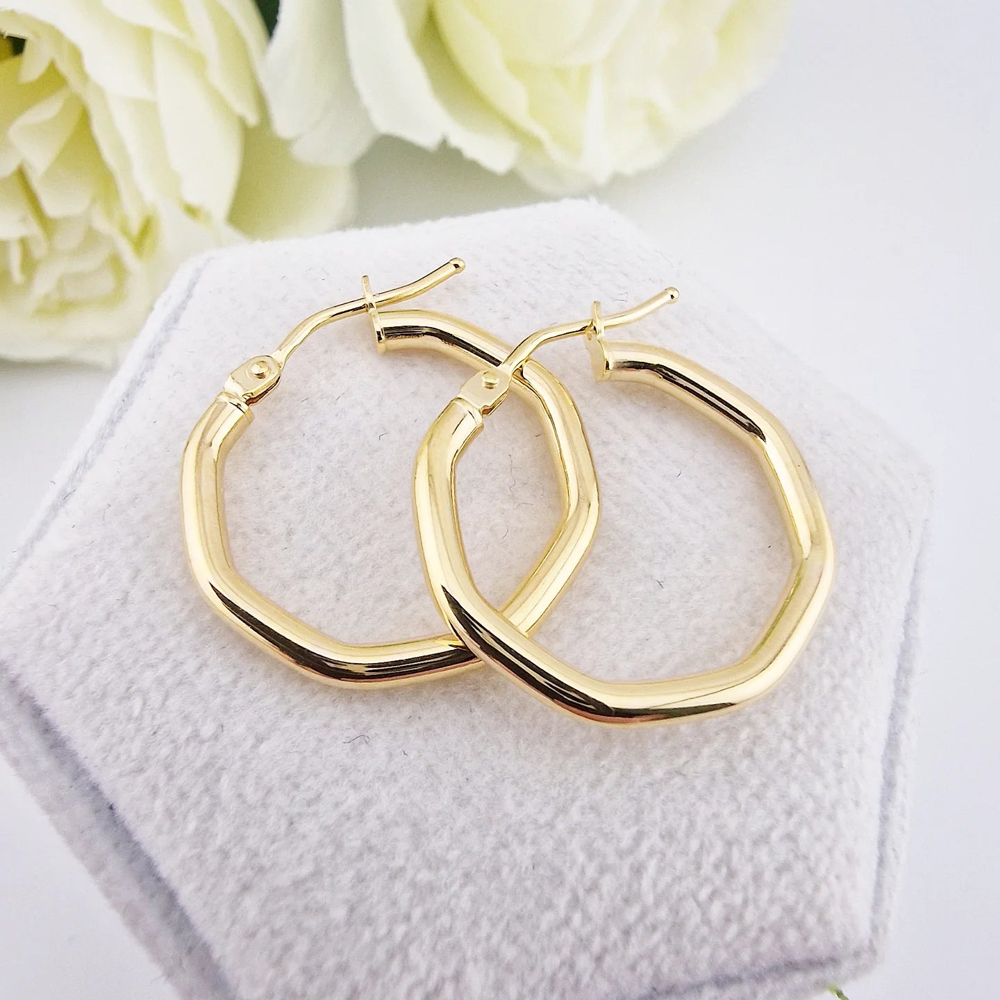 9ct Yellow Gold Octagon Hoop Earrings