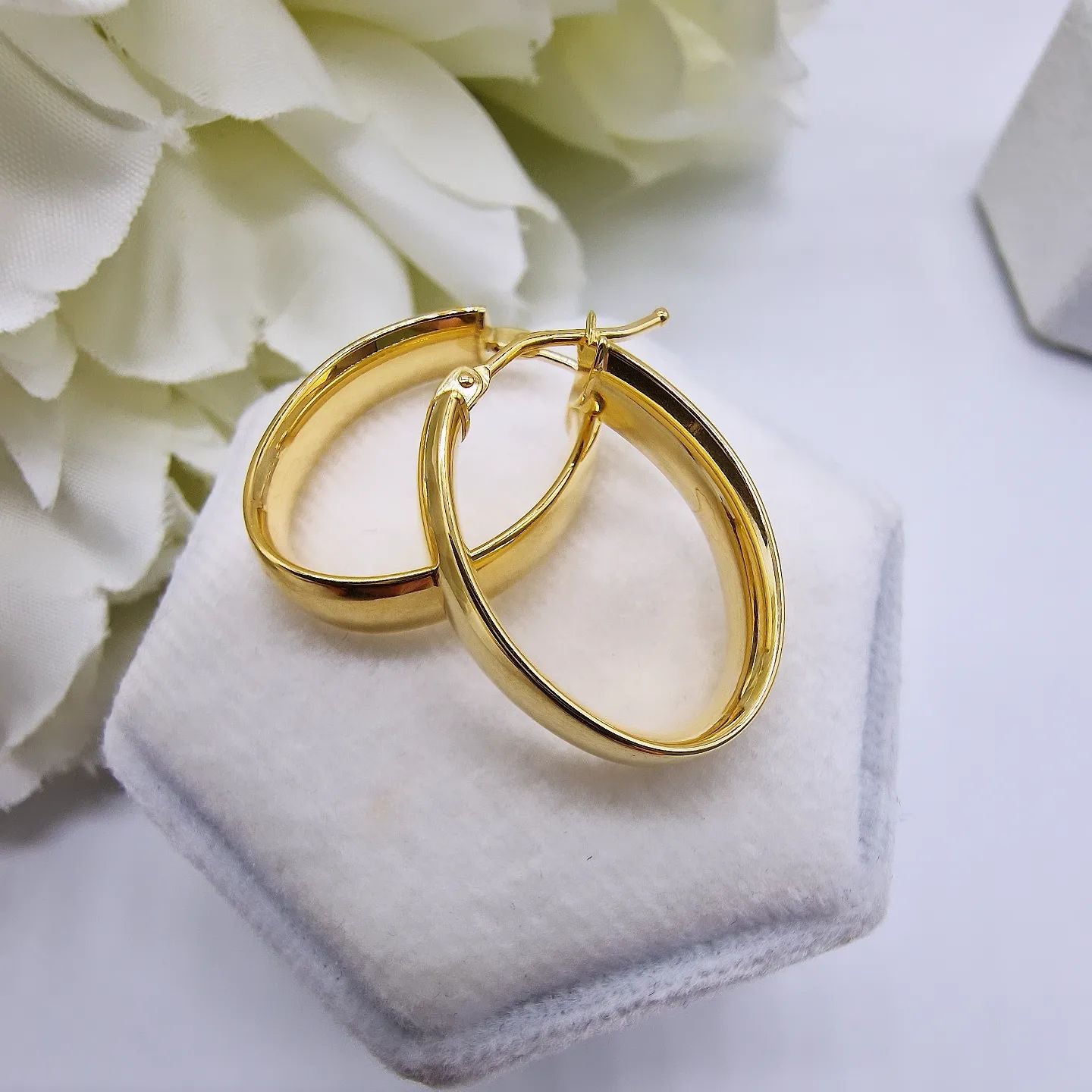 9ct Yellow Gold Oval Tube Hoop Earrings