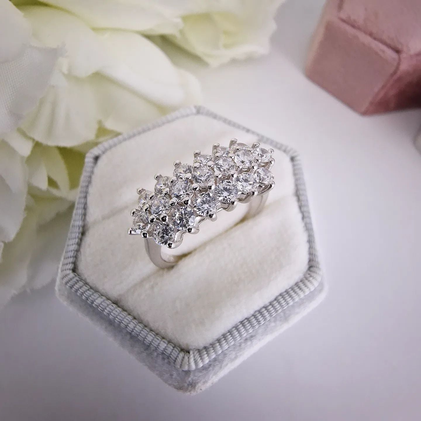 925 Sterling Silver Cz Cluster Boat Ring