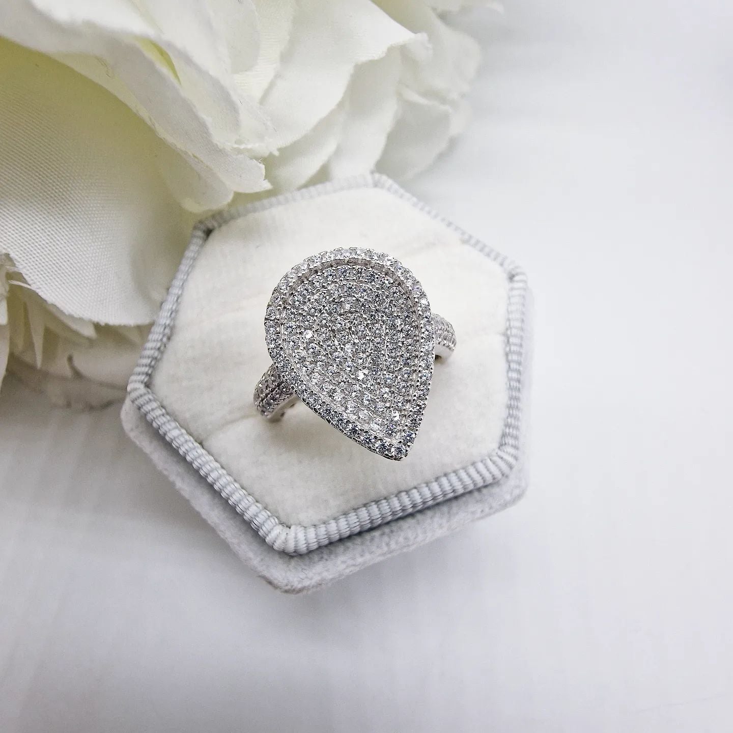 925 Sterling Silver Micro Pave' Pear Shape with Cz on Shoulder Ring -  J Jaz