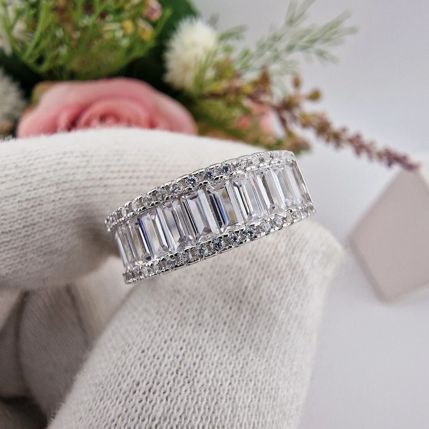 925 Sterling Silver Half ET Baguettes & Round CZ Ring