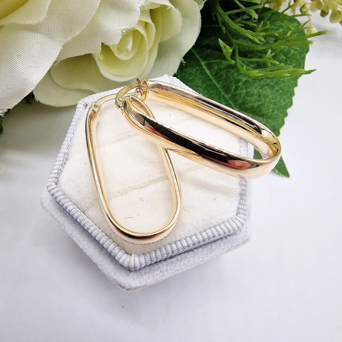 9ct Yellow Gold Plain Rectangle Hoop Earrings