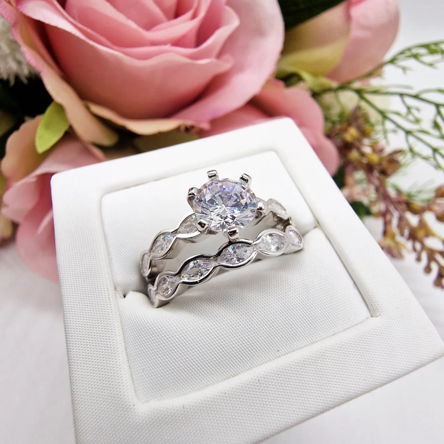 925 Sterling Silver Fancy Cz Vintage Ring Set