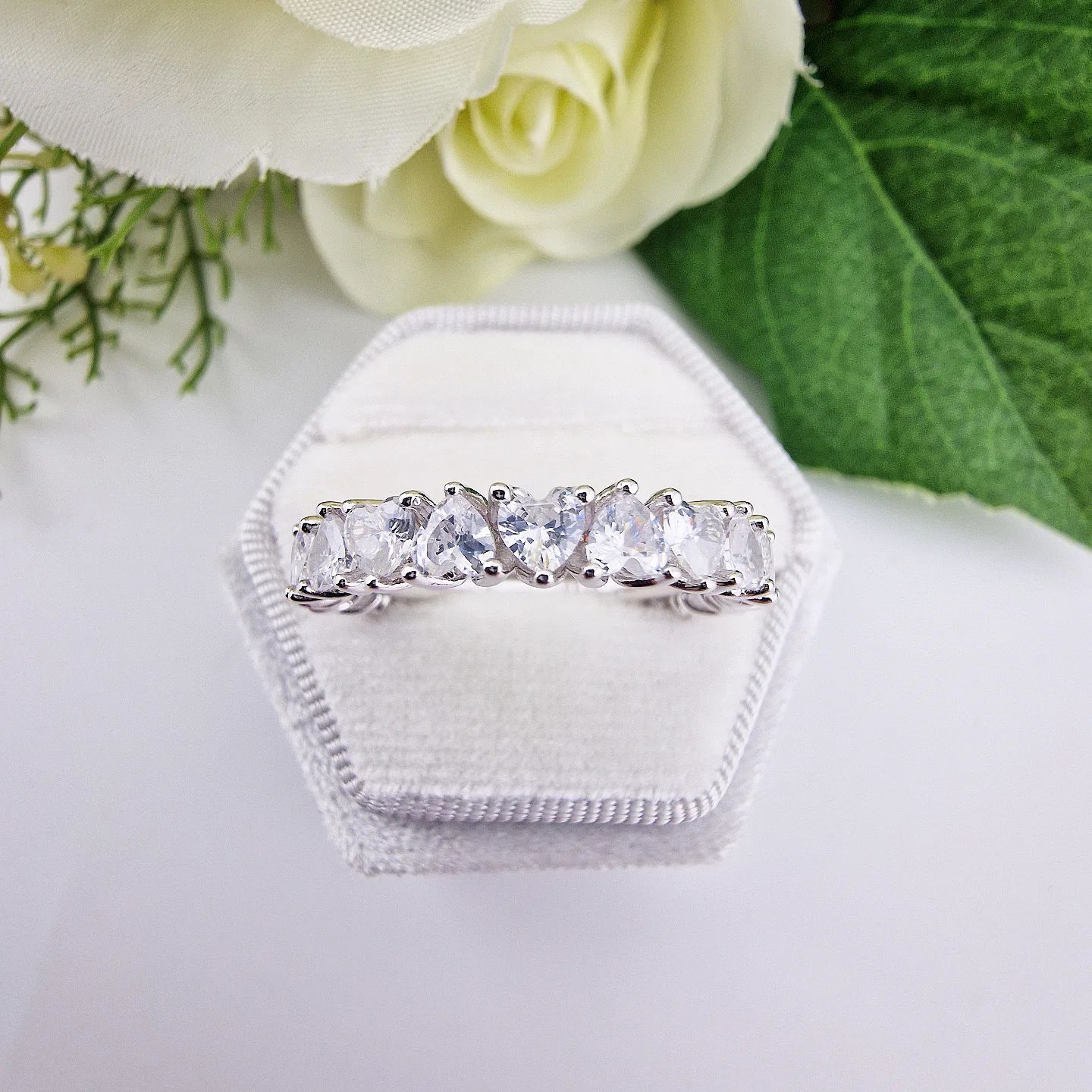 925 Sterling Silver Heart Cubic Zirconia Full Eternity Ring