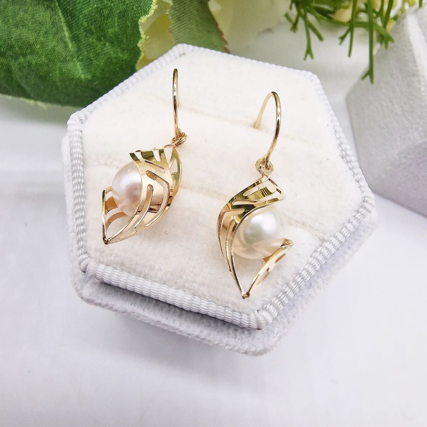 9ct Yellow Gold Fancy Design Pearl Drop Earrings