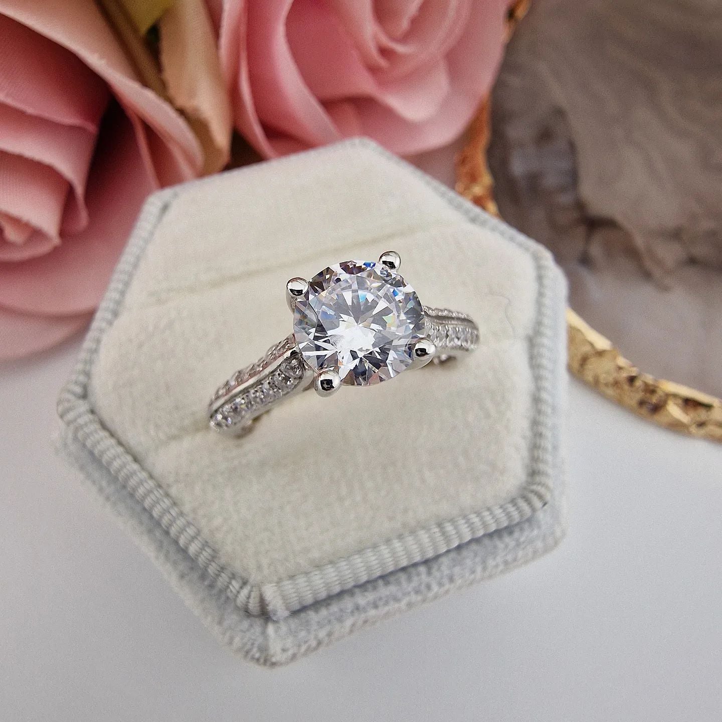 925 Sterling Silver Micro Pave' Solitaire Cz Ring