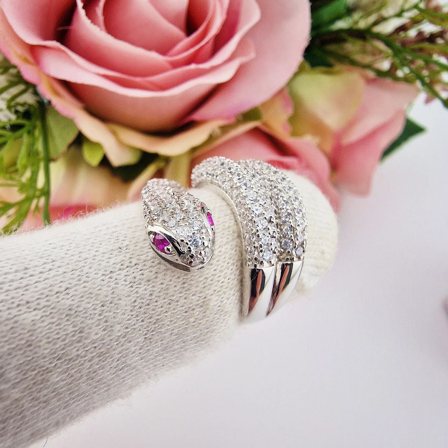 925 Sterling Silver Cubic Zirconia Snake Ring