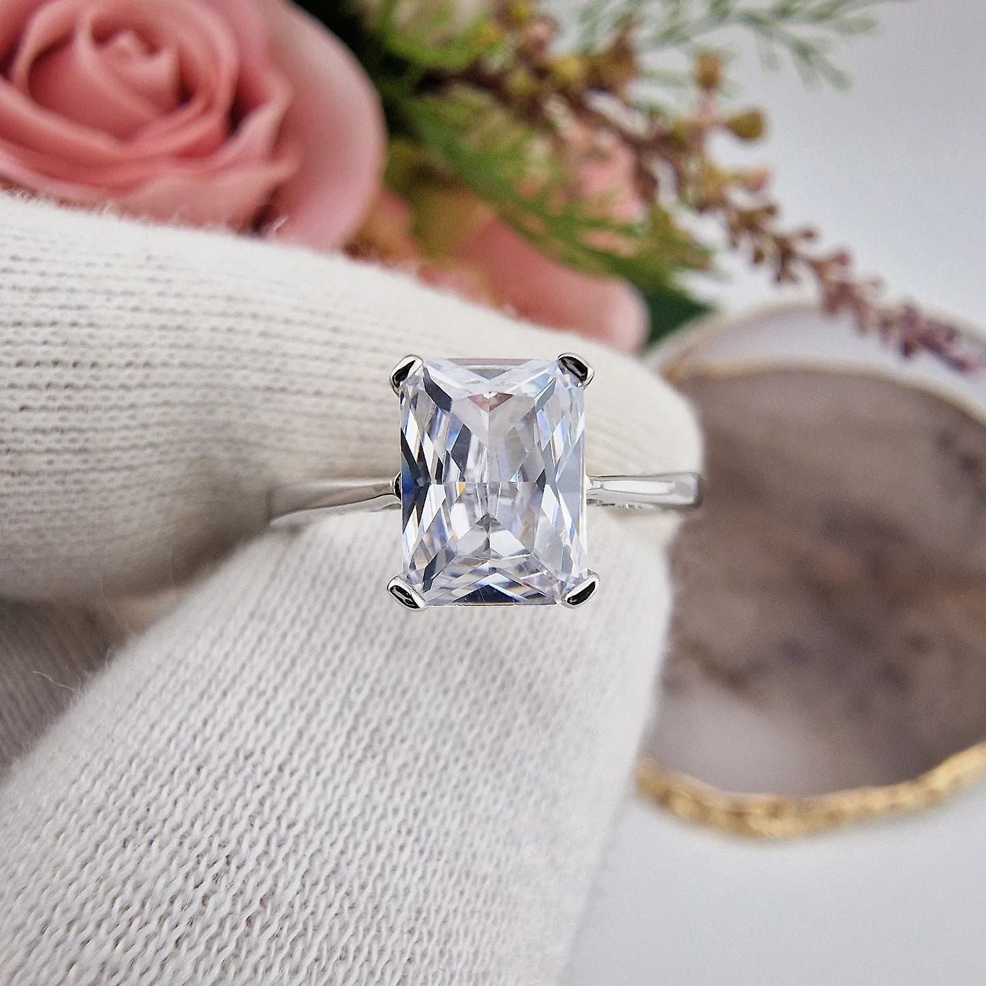 925 Sterling Silver 1.75ct Emerald Cut CZ Ring