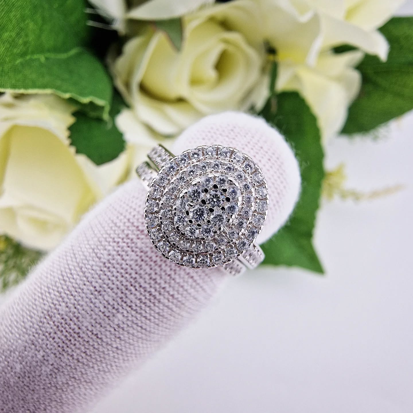 925 Sterling Silver Oval Cz Cluster Ring Set