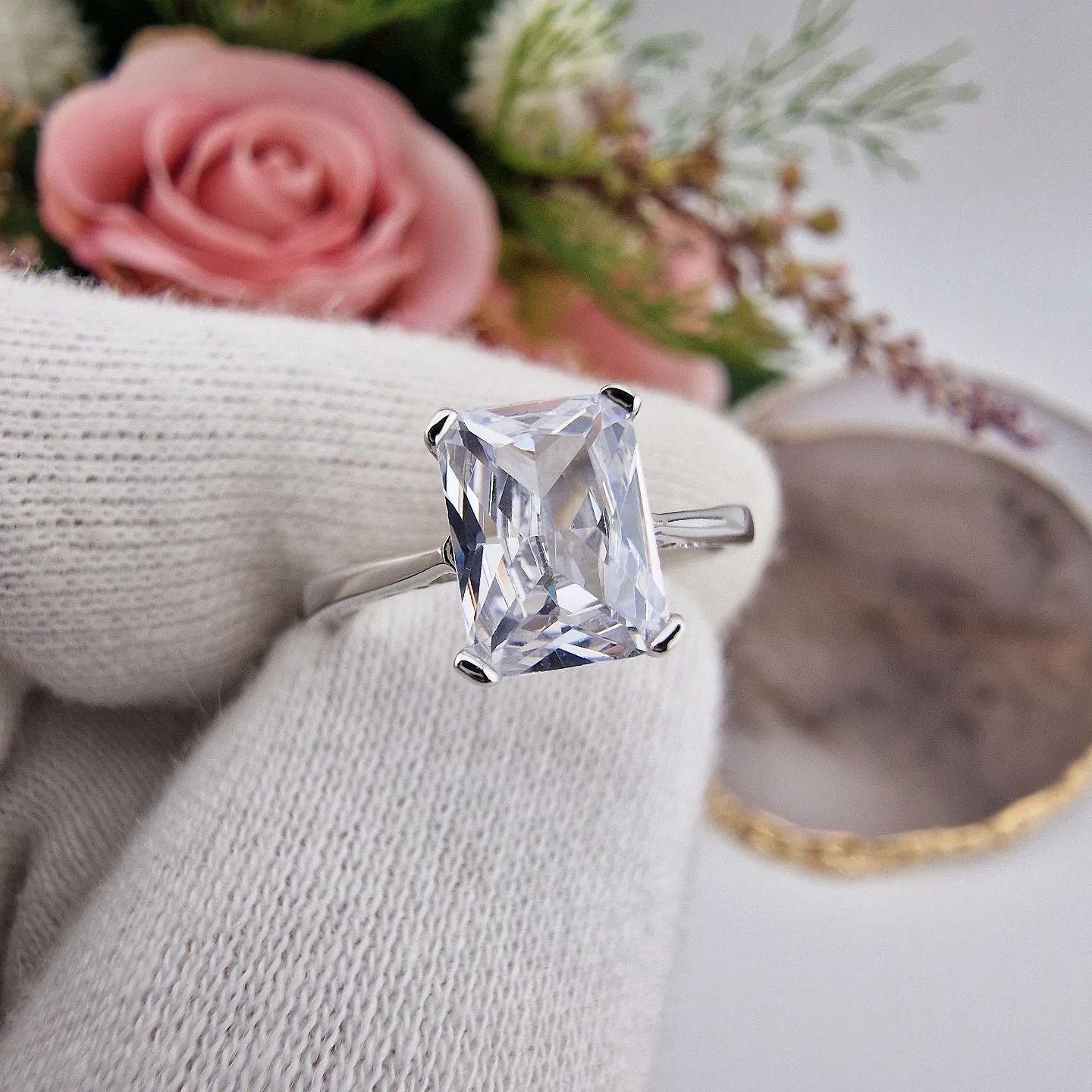 925 Sterling Silver 1.75ct Emerald Cut CZ Ring