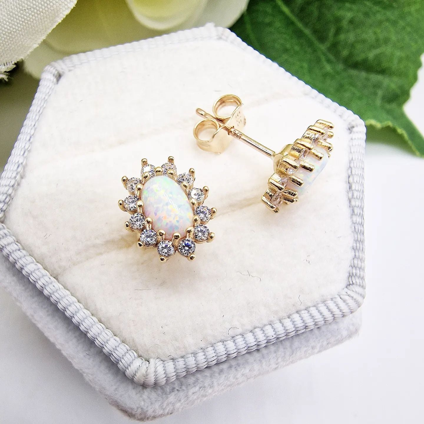 9ct Yellow Gold Opal Oval Stud Earrings