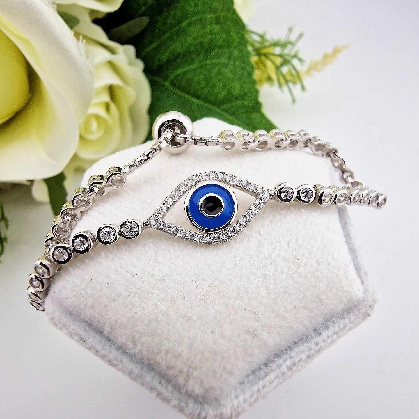 925 Sterling Silver Evil Eye Cz Friendship Bracelet