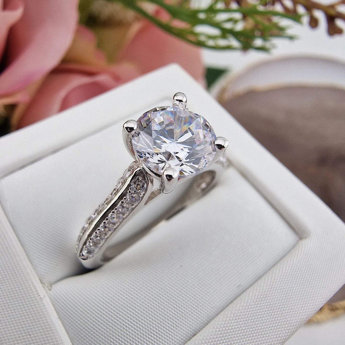 925 Sterling Silver Micro Pave' Solitaire Cz Ring