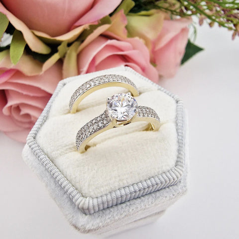 9ct Yellow Gold Pave Set Bands With Round Cut Centre Ring Set