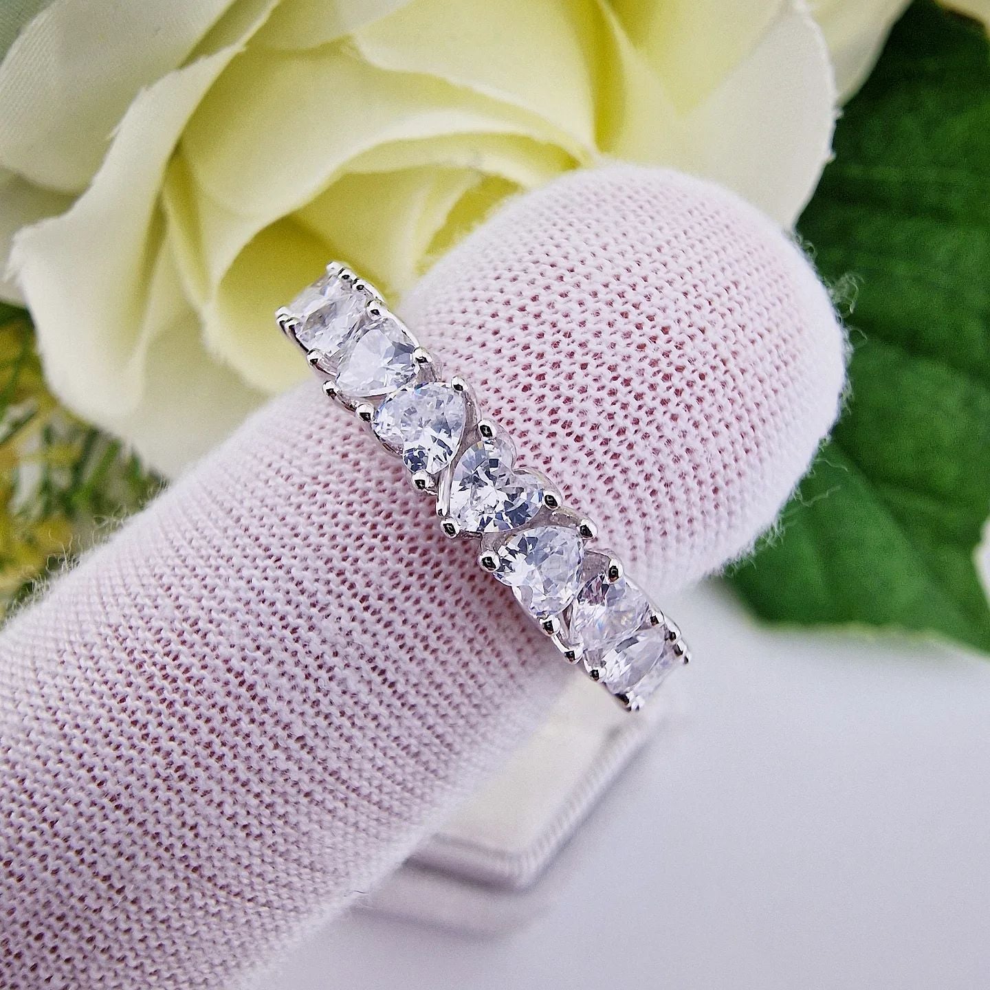 925 Sterling Silver Heart Cubic Zirconia Full Eternity Ring