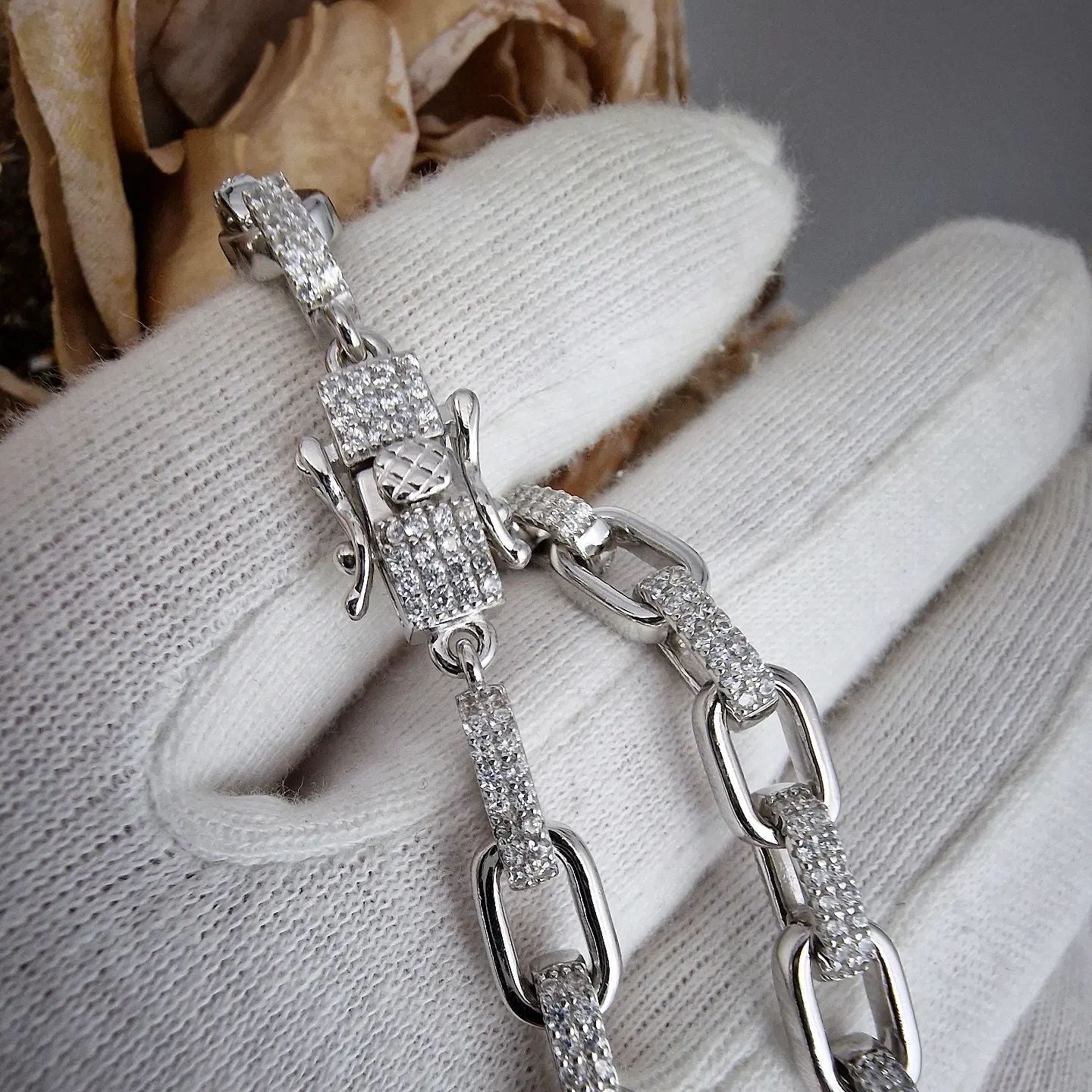 925 Sterling Silver Cubic Zirconia Belcher Chain