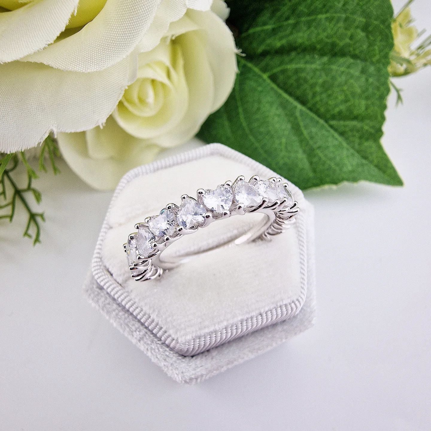 925 Sterling Silver Heart Cubic Zirconia Full Eternity Ring