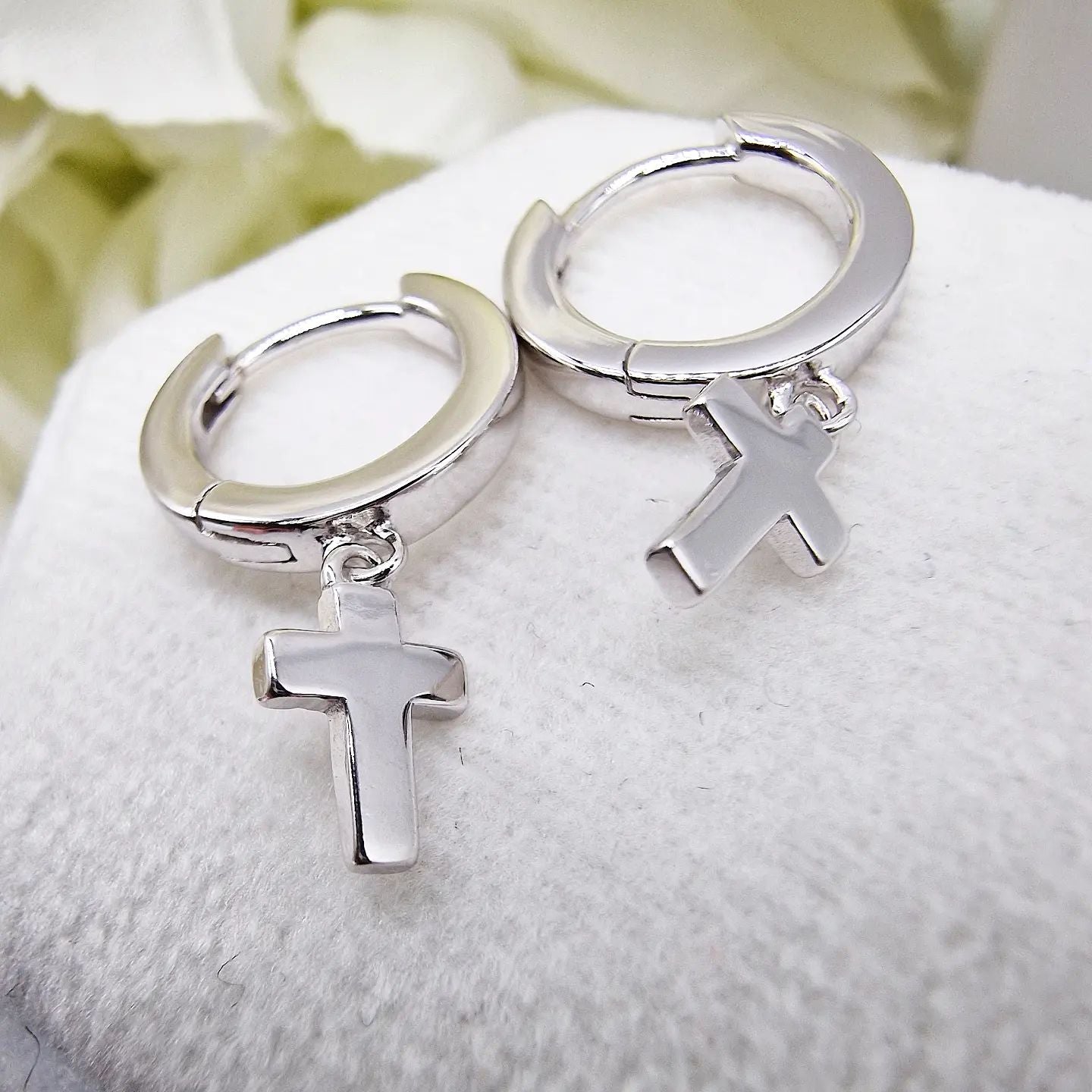 925 Sterling Silver Cross Hinged Huggies Earrings