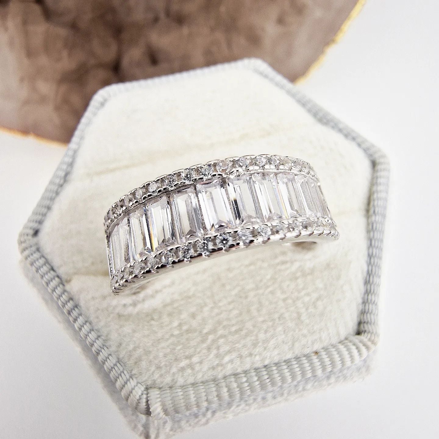 925 Sterling Silver Half ET Baguettes & Round CZ Ring